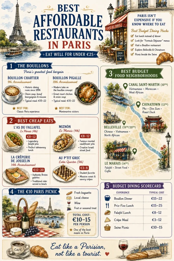 Illustration of affordable restaurants in Paris.