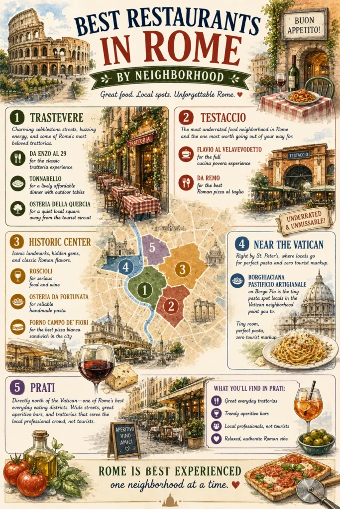 illustration of restaurants by neighborhood in rome.