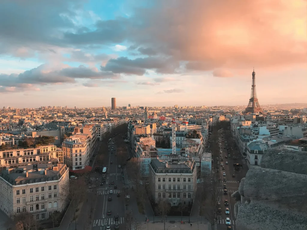 A view of the Paris skyline from a rooftop.