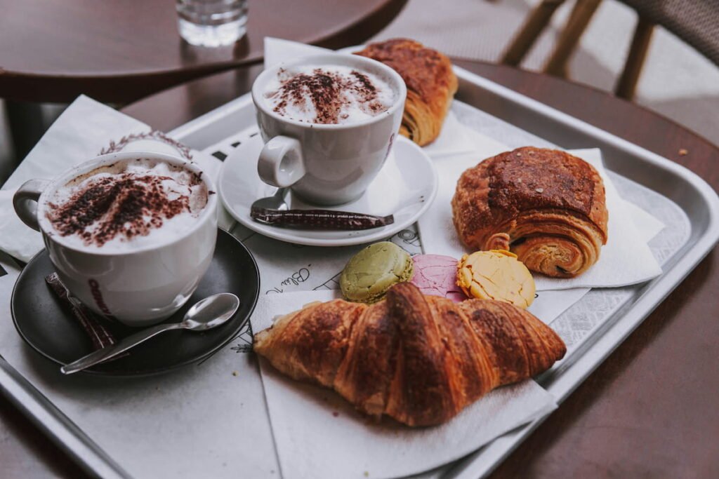 pastries and coffee at a paris cafe.